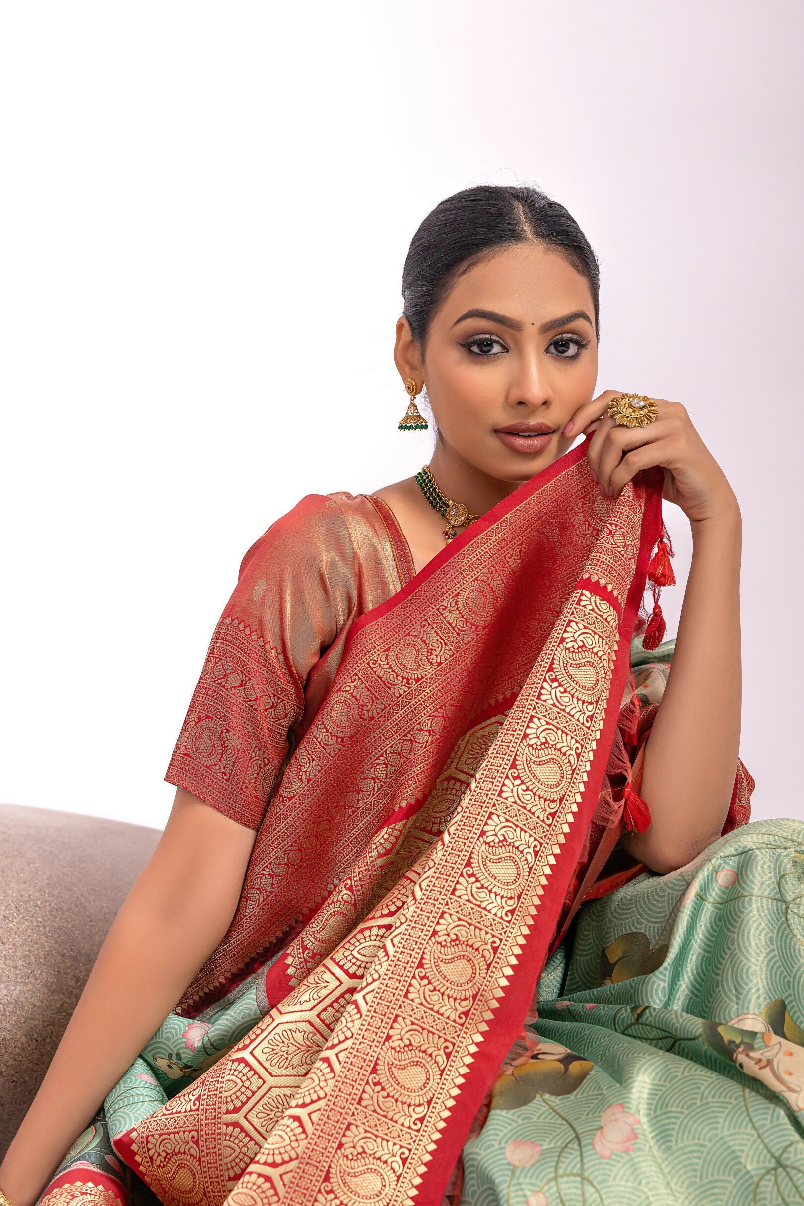 Vishnu Weaves Women's Pista Tissue Silk Zari Woven Saree with Blouse - Distacart