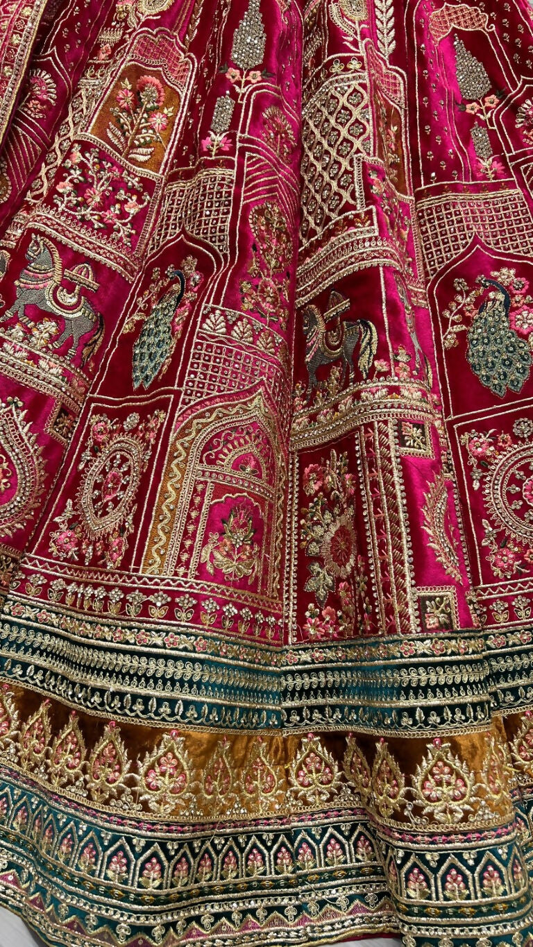 Jyoti Fashion Women's Rani Pink Velvet Fancy Dori & Sequins with Multi Thread Embroidered with Diamond Work Wedding Lehenga Choli - Distacart