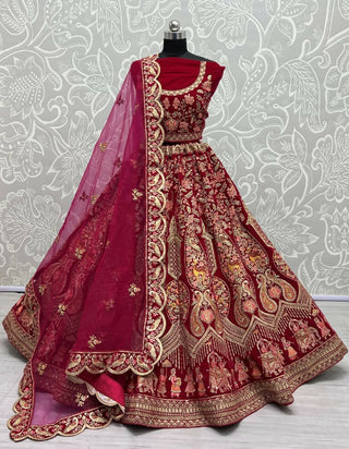 Jyoti Fashion Women's Rani Pink Velvet Multi Thread Embroidered with Zircon Diamond Work Wedding Lehenga Choli - Distacart