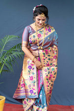 Thumbnail for Jyoti Fashion Women's Grey Paithani Silk Zari Woven Saree with Blouse - Distacart