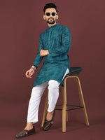 Thumbnail for Anaita Teal Embroidered Silk Straight Kurta - Distacart