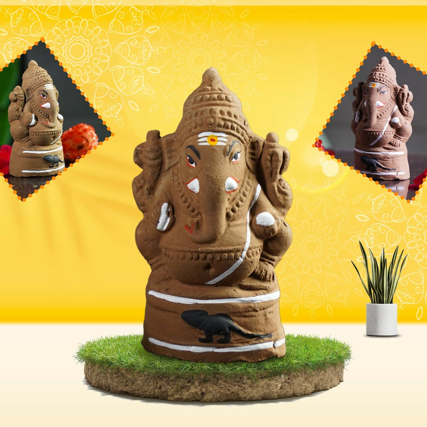 PujaNPujari Eco-Friendly Plantable Seed Ganesha Idol Clay-6inch - Dista
