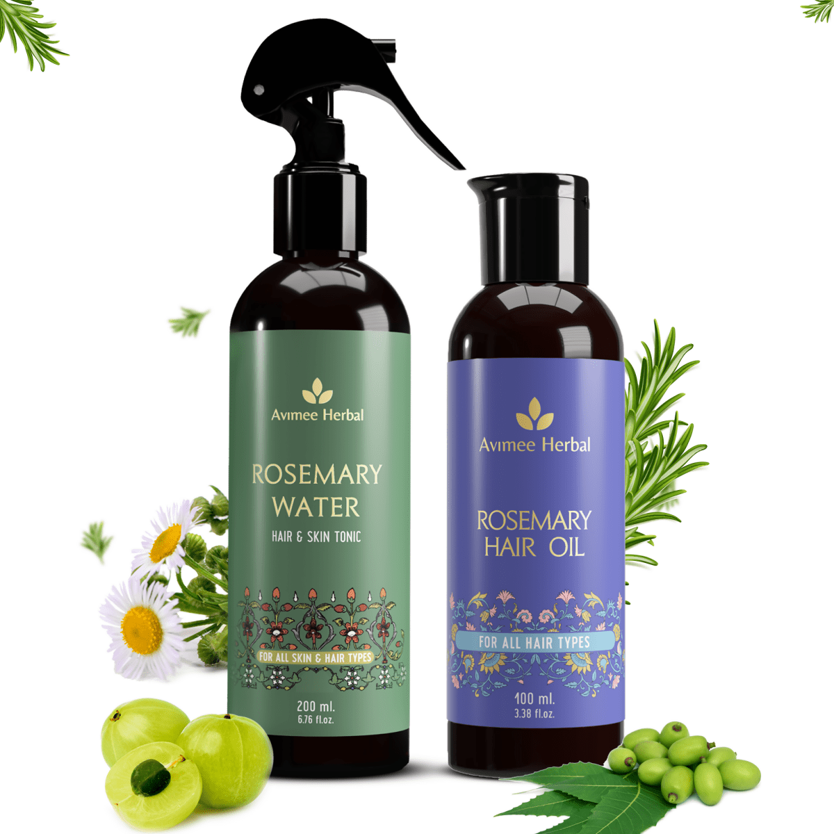 Avimee Herbal Rosemary Hair Care Routine Combo: Rosemary Water Spray & Rosemary Hair Oil - Distacart