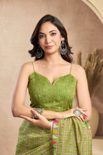 Thumbnail for Vastranavya Mehendi Digital Printed Linen Ready To Wear Designer Saree with Unstitched Blouse - Distacart