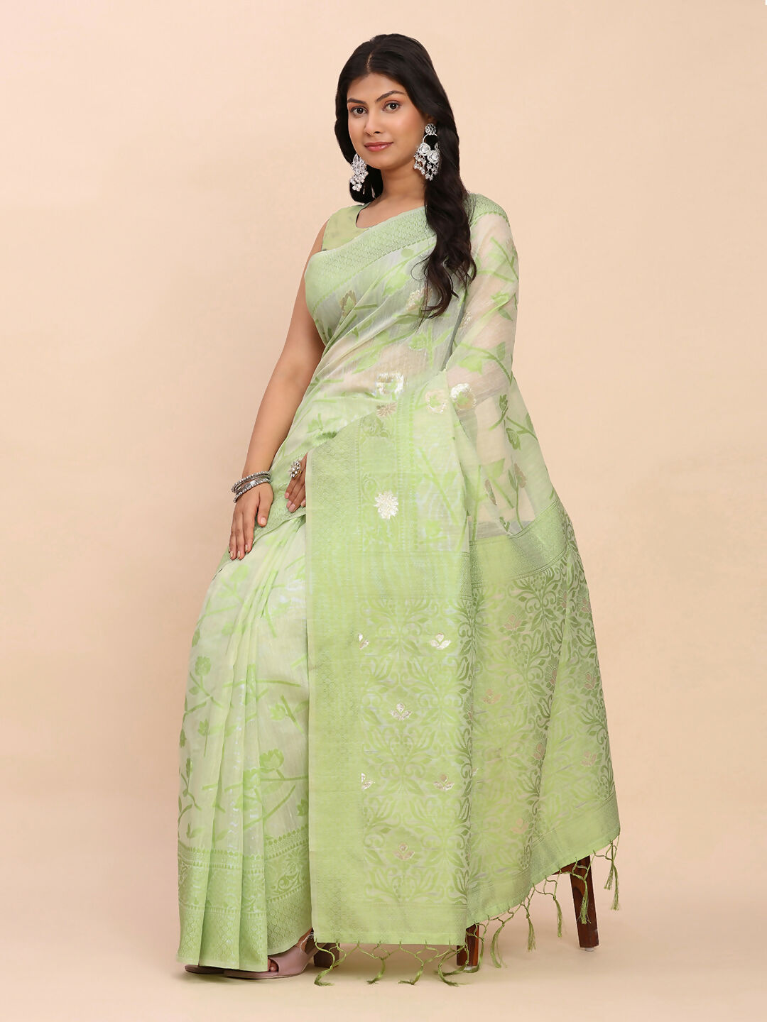 Astita Linen Cotton Light Green Saree