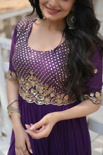 Thumbnail for Aastha Fashion Women's Purple Faux Blooming Embroidery Zari Sequins-work Gown - Distacart