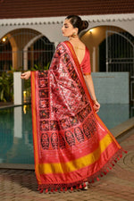 Thumbnail for Vishnu Weaves Women's White Banarasi Silk Patola Printed Saree with Blouse
