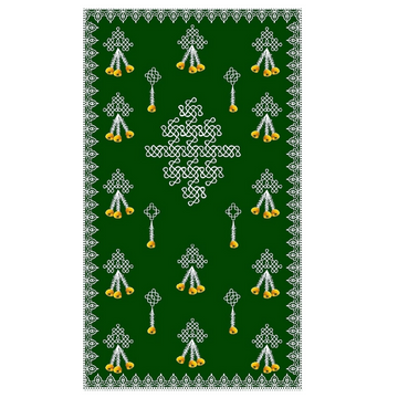 Sri Yagnaa Decoration M 1 – Green Muggu Backdrop Cloth with Flower Hanging Design, 5 x 8 Ft - Dista