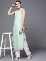Thumbnail for Ahalyaa Women Sea Green Floral Printed Georgette Kurta - Distacart