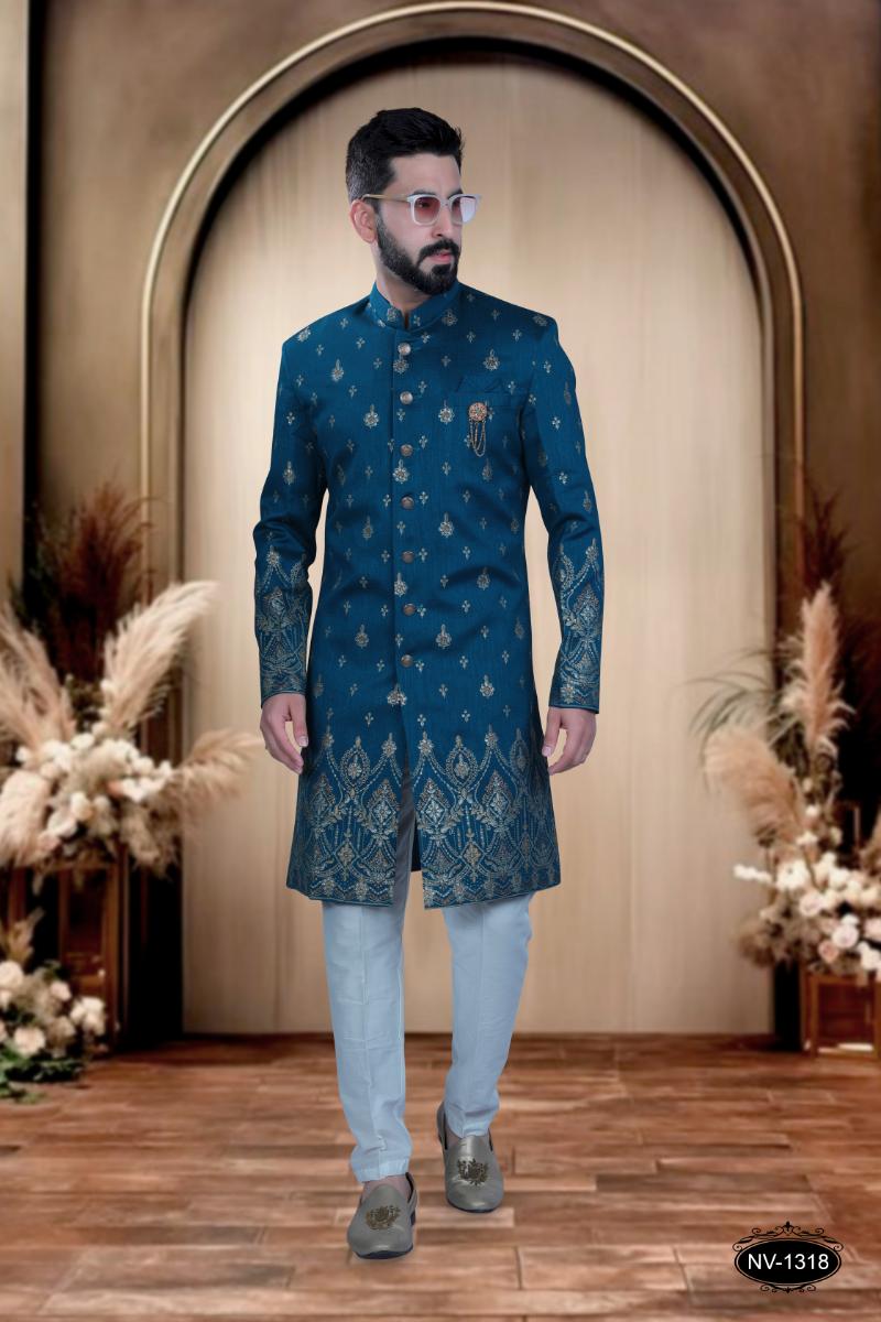 Joban Fashion Men's Blue Base Silk Kurta with Pyjama - Distacart