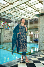 Thumbnail for Jyoti Fashion Women's Morpich Faux Georgette Heavy Embroidery and Moti Work Kurta Set - Distacart