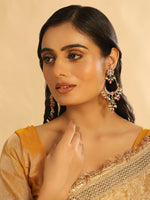 Thumbnail for Nuyug 22K Gold Plated Crescent Kundan Drop Pink Stone Chandbali Earrings