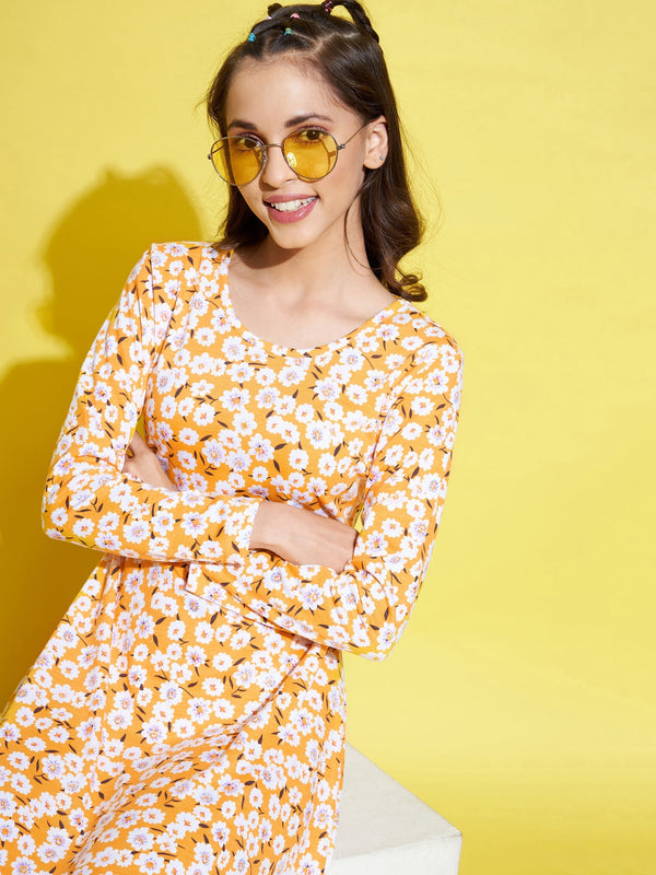 Lyush Girls Yellow Floral Midi Skater Dress - Distacart