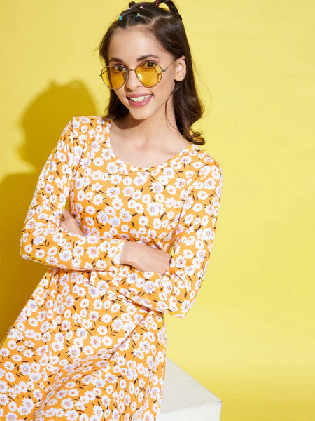 Lyush Girls Yellow Floral Midi Skater Dress - Distacart