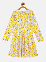 Thumbnail for Lyush Girls Yellow Floral Midi Skater Dress - Distacart