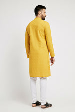 Thumbnail for Ethnic India Yellow Men's Kurta Ethnic Motifs Cotton - Distacart