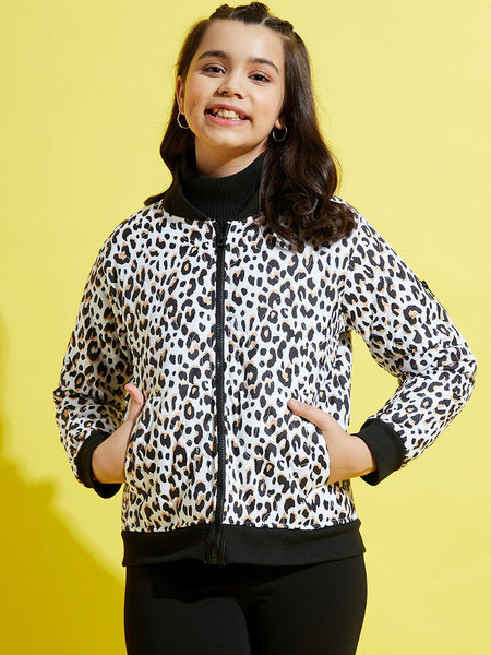 Lyush Girls White Leopard Quilted Bomber Jacket - Distacart