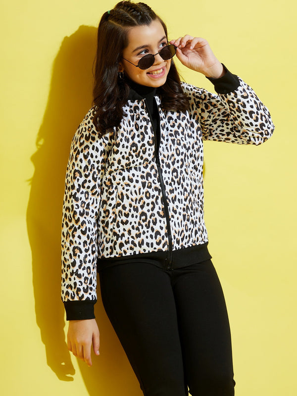 Lyush Girls White Leopard Quilted Bomber Jacket - Distacart