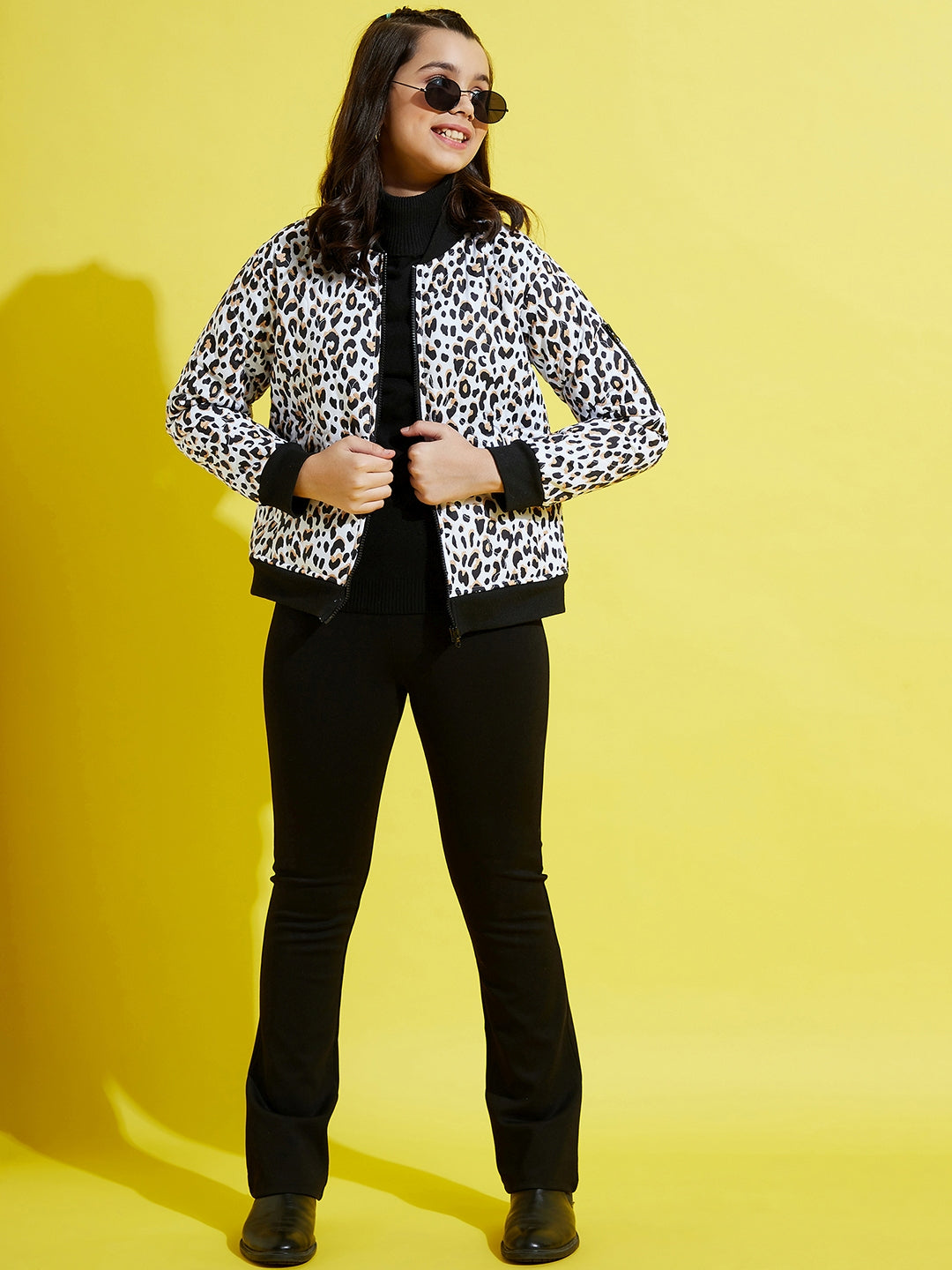 Lyush Girls White Leopard Quilted Bomber Jacket - Distacart