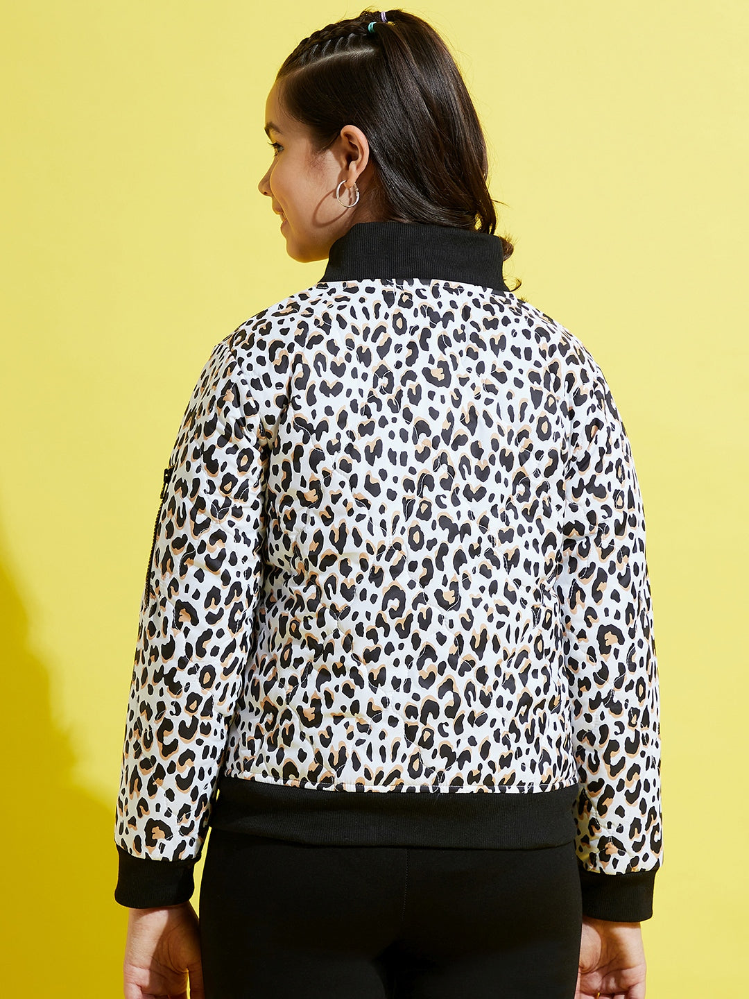 Lyush Girls White Leopard Quilted Bomber Jacket - Distacart