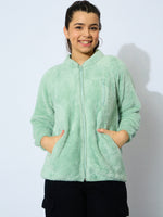 Thumbnail for Lyush Girl Sea Green Double Fur Front Zipper Jacket - Distacart