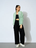 Thumbnail for Lyush Girl Sea Green Double Fur Front Zipper Jacket - Distacart