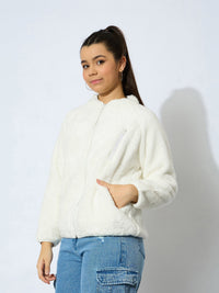 Thumbnail for Lyush Girl White Double Fur Front Zipper Regular Jacket