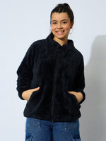 Thumbnail for Lyush Girl Black Double Fur Front Zipper Regular Jacket - Distacart