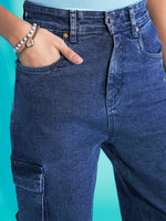 Thumbnail for Lyush Girls Blue Acid Wash Side Pocket Cargo Jeans - Distacart