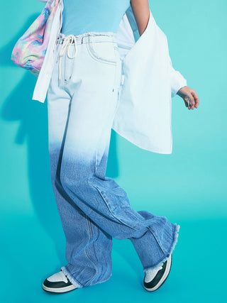 Lyush Girls Blue & White Ombre Effect Straight Jeans - Distacart