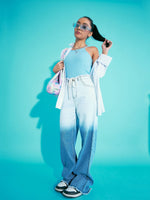 Thumbnail for Lyush Girls Blue & White Ombre Effect Straight Jeans - Distacart