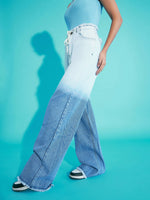 Thumbnail for Lyush Girls Blue & White Ombre Effect Straight Jeans - Distacart