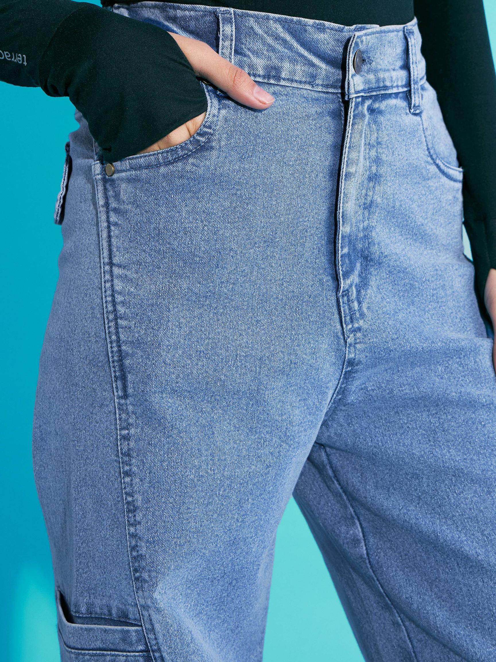 Lyush Girls Blue Acid Wash Side Pocket Wide Leg Jeans - Distacart