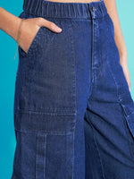 Thumbnail for Lyush Girls Navy Blue Acid Wash Elasticated Waist Cargo Jeans - Distacart