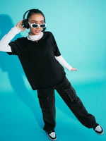 Thumbnail for Lyush Girls Black Acid Wash Elasticated Waist Cargo Jeans - Distacart