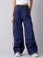 Thumbnail for Lyush Girls Blue Wash Side Pockets Cargo Jeans - Distacart