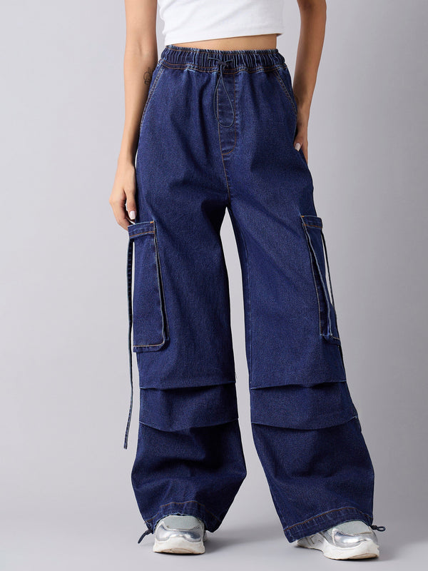 Lyush Girls Blue Wash Side Pockets Cargo Jeans - Distacart