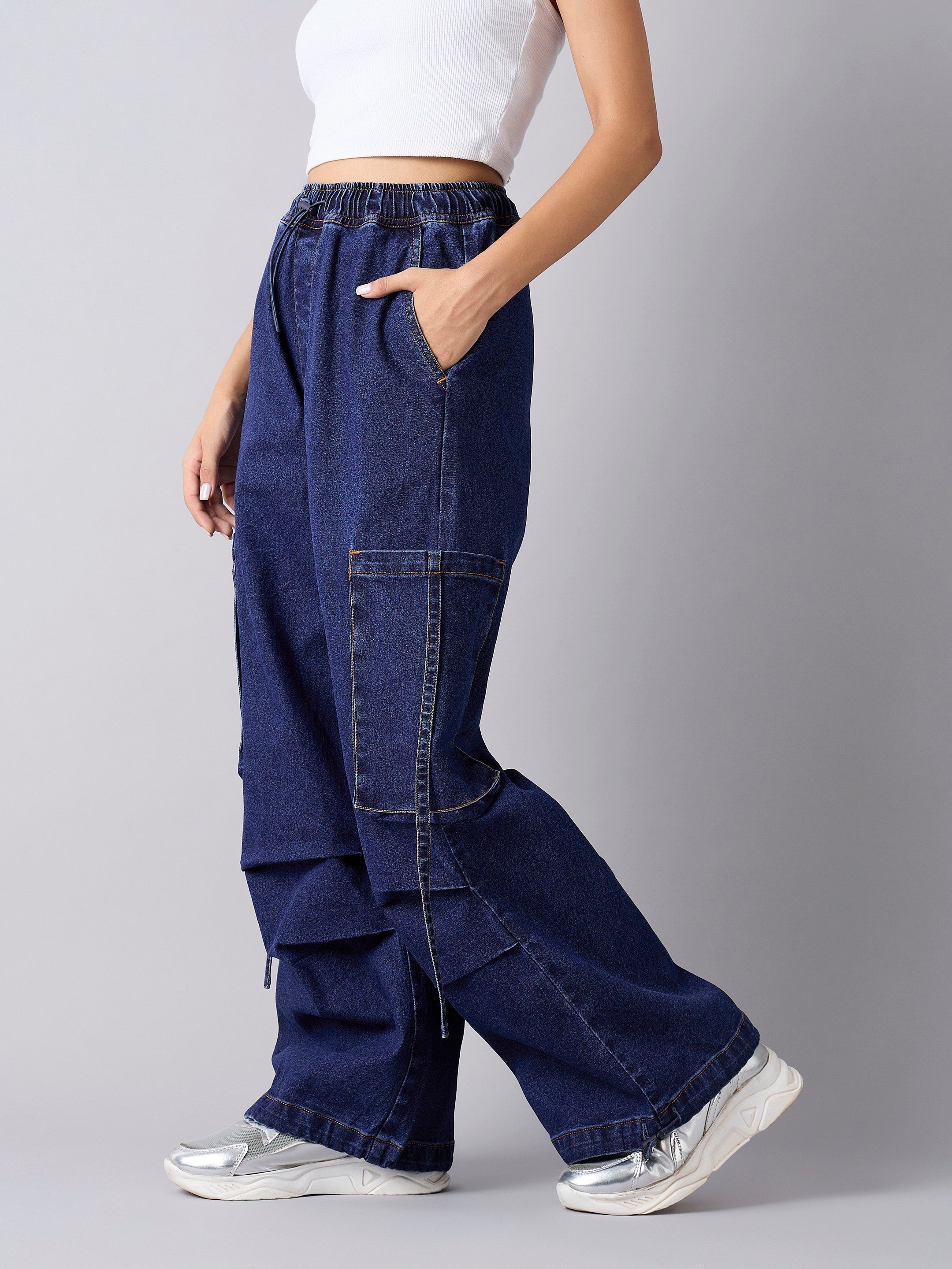 Lyush Girls Blue Wash Side Pockets Cargo Jeans - Distacart