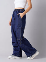 Thumbnail for Lyush Girls Blue Wash Side Pockets Cargo Jeans - Distacart