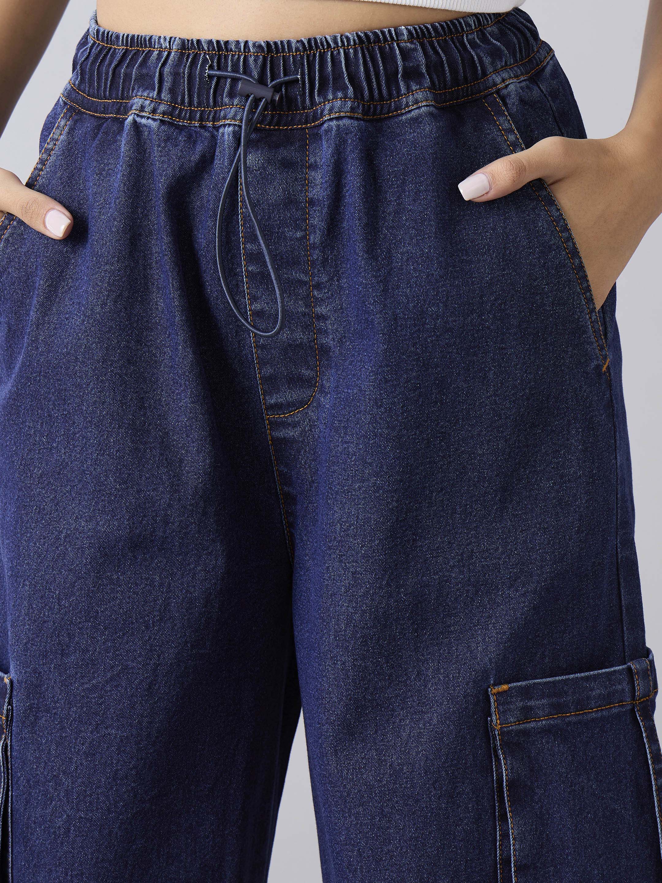 Lyush Girls Blue Wash Side Pockets Cargo Jeans - Distacart