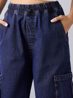Thumbnail for Lyush Girls Blue Wash Side Pockets Cargo Jeans - Distacart