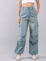 Thumbnail for Lyush Girls Blue Wash Side Pintuck Cargo Jeans - Distacart