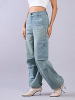 Thumbnail for Lyush Girls Blue Wash Side Pintuck Cargo Jeans - Distacart