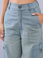 Thumbnail for Lyush Girls Blue Wash Side Pintuck Cargo Jeans - Distacart