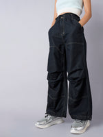 Thumbnail for Lyush Girls Black Wash Tencel Pull Hem Cargo Jeans - Distacart
