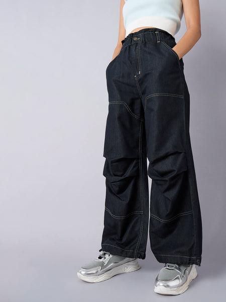 Lyush Girls Black Wash Tencel Pull Hem Cargo Jeans - Distacart