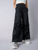 Thumbnail for Lyush Girls Black Wash Tencel Pull Hem Cargo Jeans - Distacart