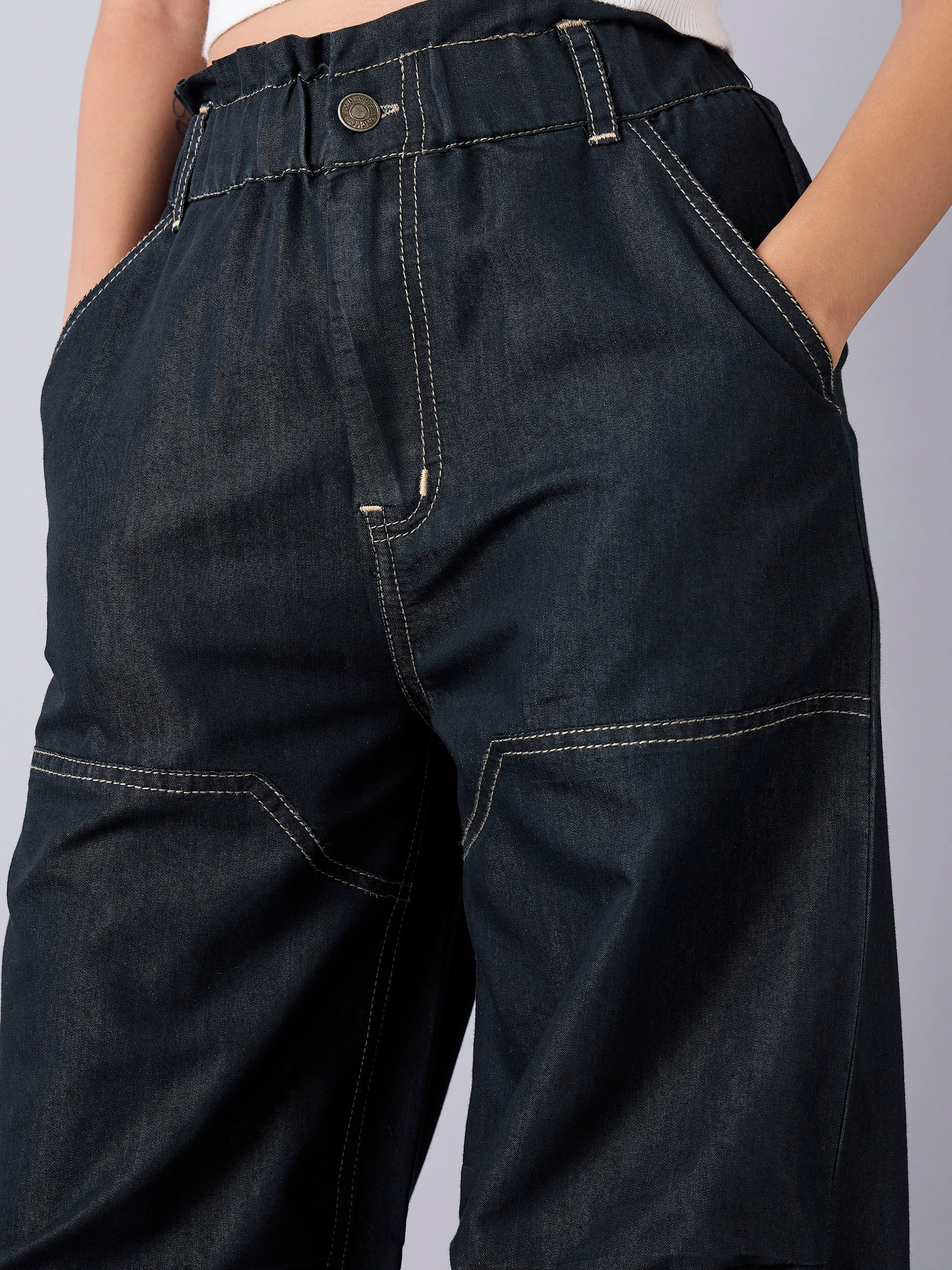 Lyush Girls Black Wash Tencel Pull Hem Cargo Jeans - Distacart
