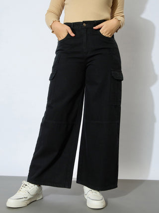 Lyush Girl Jet Black Denim Side Pocket Straight Jeans - Distacart