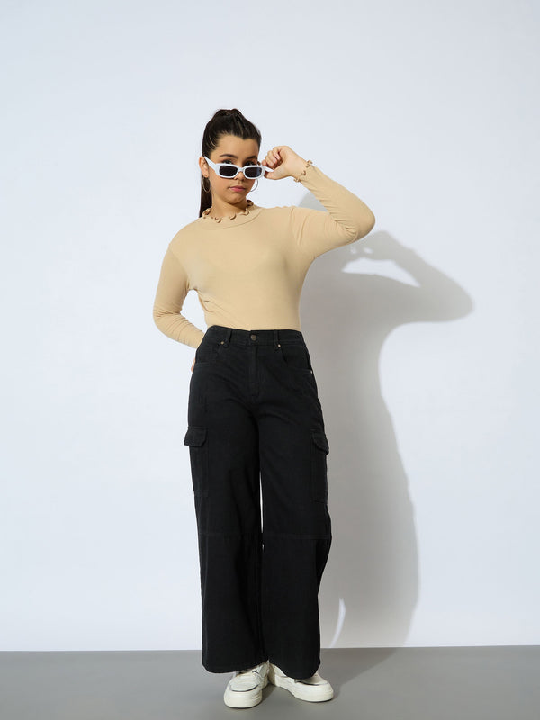 Lyush Girl Jet Black Denim Side Pocket Straight Jeans - Distacart